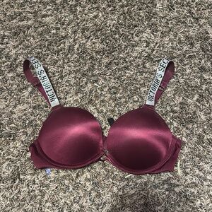 Stylish Maroon Bombshell Bra with Embellished Straps